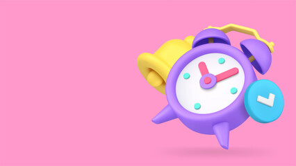 Poster - Alarm clock reminder ring bell watch morning attention banner copy space 3d icon realistic vector