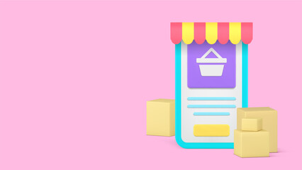 Poster - Online shopping smartphone application marketplace banner copy space 3d icon realistic vector