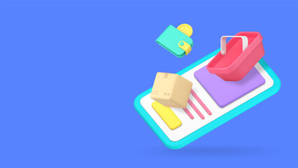 Poster - Online shopping smartphone application payment delivery banner copy space 3d icon realistic vector