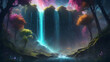 fantasy scene with waterfall and clouds