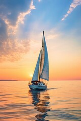 Canvas Print - Yacht sail boat in Atlantic ocean, sunny day cruise