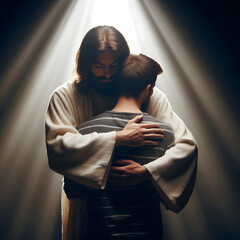 Wall Mural - Jesus comforting young man with care