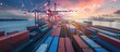 Container Logistics of international cargo shipping with network connection trade. AI generated image