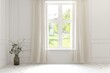 © AntonSh - White empty room with summer landscape in window. Scandinavian interior design. 3D illustration