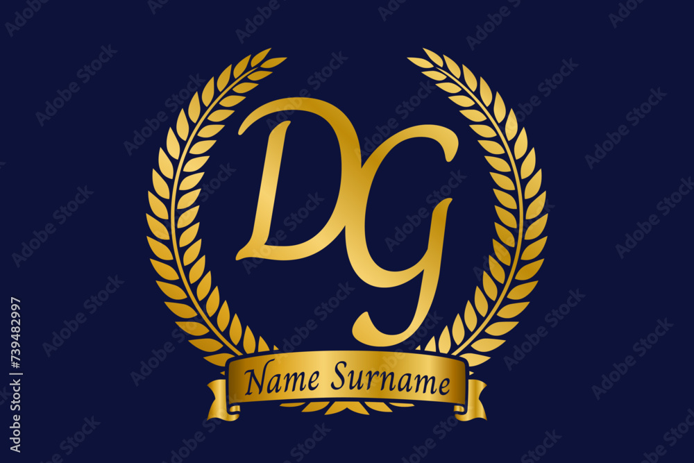 Initial letter D and G, DG monogram logo design with laurel wreath ...