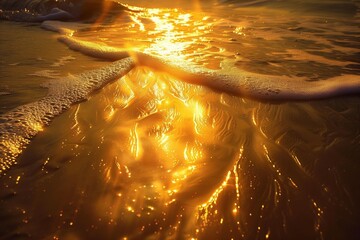 Wall Mural - golden sunlight in water on the beach