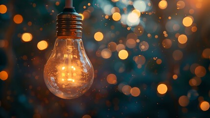 Sticker - Glowing incandescent bulb against a backdrop of sparkling lights. idea concept, energy theme. clear glass, warm ambience. perfect for creative projects. AI