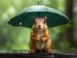 Eichhörnchen im Regen mit Regenschirm