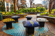 Colorful meditation pillows seats at the green park in Charlotte