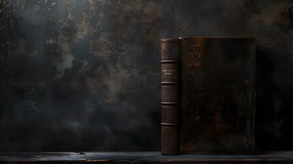 Wall Mural - Vintage leather-bound book stands alone against a dark, moody backdrop. mysterious, antique, literary masterpiece. perfect for themes of reading, education, and history. AI