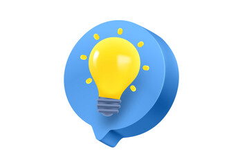 Fototapete - Speech bubble with lighting bulb on white background. 3d vector illustration

