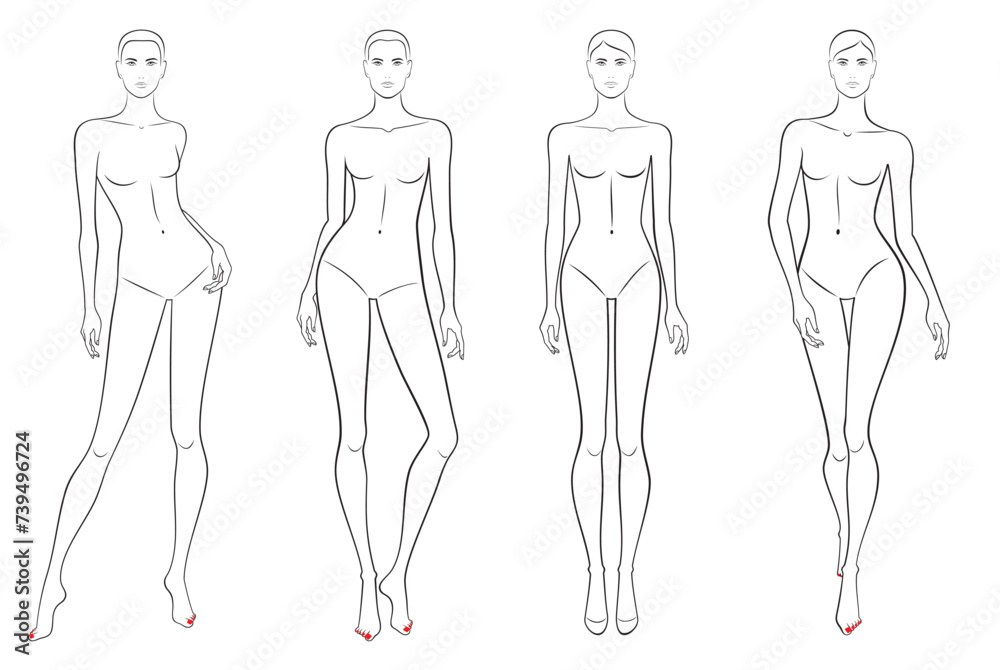 Vector set of outline women body figures in various poses, template in ...