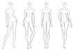 © valstar - Vector set of outline women body figures in various poses, template in black color, isolated, fashion illustration on white background.
