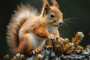 Wall Mural - red squirrel on a branch