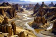 Tranquil Beauty of a Remote Desert Canyon: Graphic Designers' Oasis for Creative Inspiration in Barren Landscapes and Nature's Winding Rivers