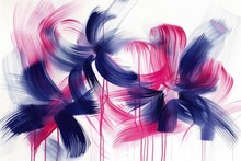 Red And Blue Flowers Painting With Large Brush Strokes On White Background