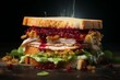 Thanksgiving leftovers sandwich with layers of. Generative ai