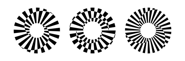 Wall Mural - set of rotating circular black and white design elements.