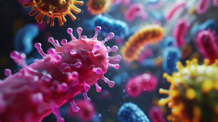 Poster - Various viruses and bacteria come to life under the lens of powerful microscope