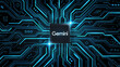 Gemini Ai, Artificial intelligence chatbot logo on circuit board, Gemini AI Chatbot concept, vector illustration