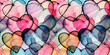 Alcohol Ink Art Hearts Seamless Pattern Background Wide Panorama Banner With Heart