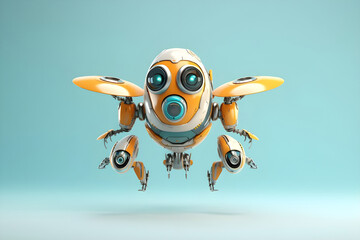 Minimalistic Futuristic robot flies with propeller cute illustration - Ai generated