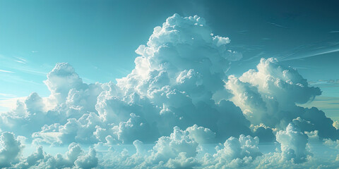 Wall Mural - Cloudy sky strewn with fluffy white clouds, like a pastel landsc