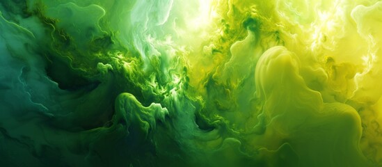 Poster - Vibrant green and yellow abstract painting depicting natural beauty and energy flow