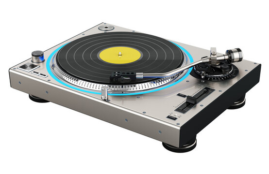 Vinyl turntable, phonograph turntable. 3D rendering isolated on transparent background