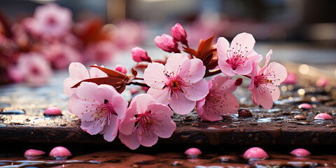 Wall Mural - The gross and uneven texture of Sakura, like carved patterns on ancient scrolls of ar