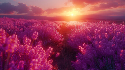 Wall Mural - The picturesque thickets of lavender, spread to the horizon, like a purple carpet in purple to