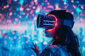 Poster - A person dives into a world of mesmerizing light and enchanting music, escaping the darkness of the night through a virtual reality headset