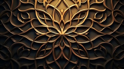 Wall Mural - Luxury background with gold floral ornament. 3D rendering.