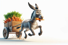 A Donkey Is Carrying A Cart Full Of Carrots. Space For Text.