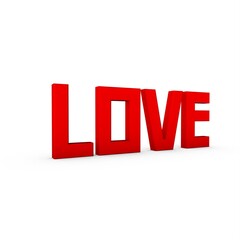 Poster - Red 3d word Love with a shadow at the bottom. Feelings and emotions.