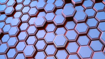 Poster - Abstract background or screensaver of blue-pink hexagons. Rendering illustration.