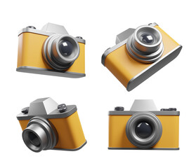 Leinwandbilder - Four isolated cartoon designs of a camera with different angles on a transparent background. 3d rendering