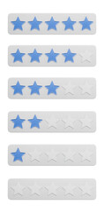 Leinwandbilder - Five rows of star-shaped icons with a varying number of blue stars and one white star, set on a transparent background. 3d rendering