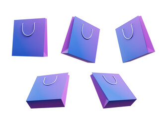 Leinwandbilder - A set of isolated cartoon-style shopping bag icons with a 360-degree view rotation on a transparent background. 3d rendering