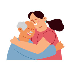 Sticker - old father and daughter embracing