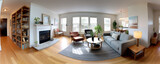 Fototapeta  - 360 living room panorama interior. Modern high degree definition.