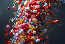 A Festive Array Of Colorful Pills And Capsules, Resembling Sweet Candy Treats, Adorned With Holiday Decorations For A Merry Christmas Celebration