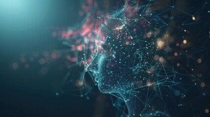 Poster - Artificial intelligence, humanoid head made of digital blue lines