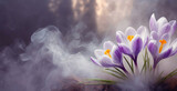 Fototapeta Fototapeta w kwiaty na ścianę - Krokusy, fioletowe kwiaty wiosenne. Abstrakcyjna tapeta. Puste miejsce