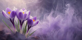 Fototapeta Kwiaty - Krokusy, fioletowe kwiaty wiosenne. Abstrakcyjna tapeta. Puste miejsce