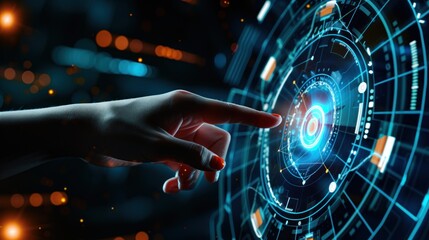 Poster - Artificial intelligence (AI) ,hand touching CPU icon with hand.