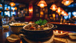 Dublin Irish Stew, hearty and warming, against the backdrop of a cozy and vibrant Irish pub