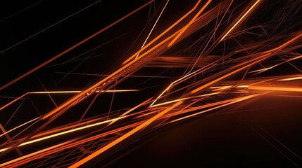 Poster - Dark background of orange and white neon dynamic broken lines. Generative AI.