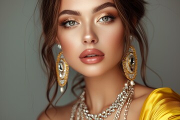 Sticker - Glamorously dressed woman with makeup and jewelry in a portrait