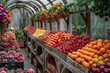 Vibrant fruits and vegetables, locally grown in a lush greenhouse, beckon to health-conscious shoppers seeking fresh, wholesome options at the greengrocer's market